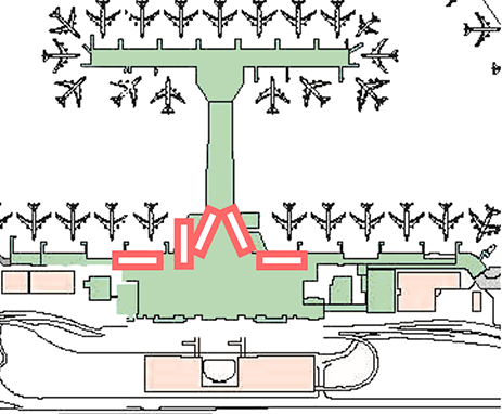 Location of the spatial presentation before immigration procedures in the second terminal