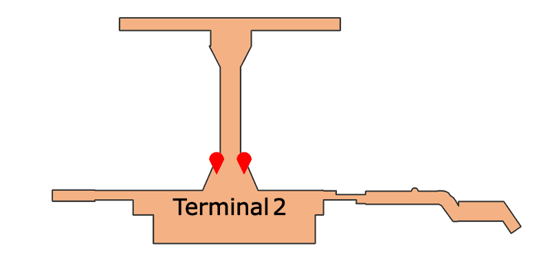 Guidemap for the 2nd floor arrival concourse of Terminal 2