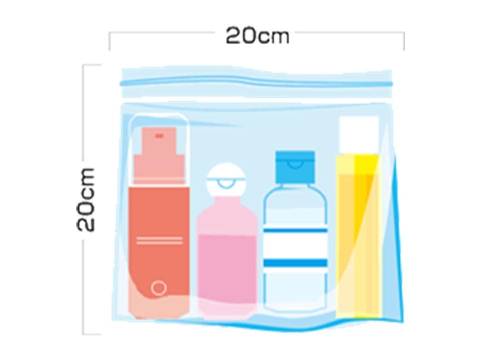 ジッパー付き透明プラスチック袋のイラスト：持ち込みにご利用できる透明プラスチック製袋サイズイメージ