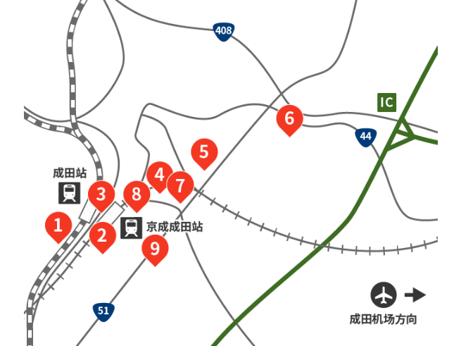 成田站周边酒店地图