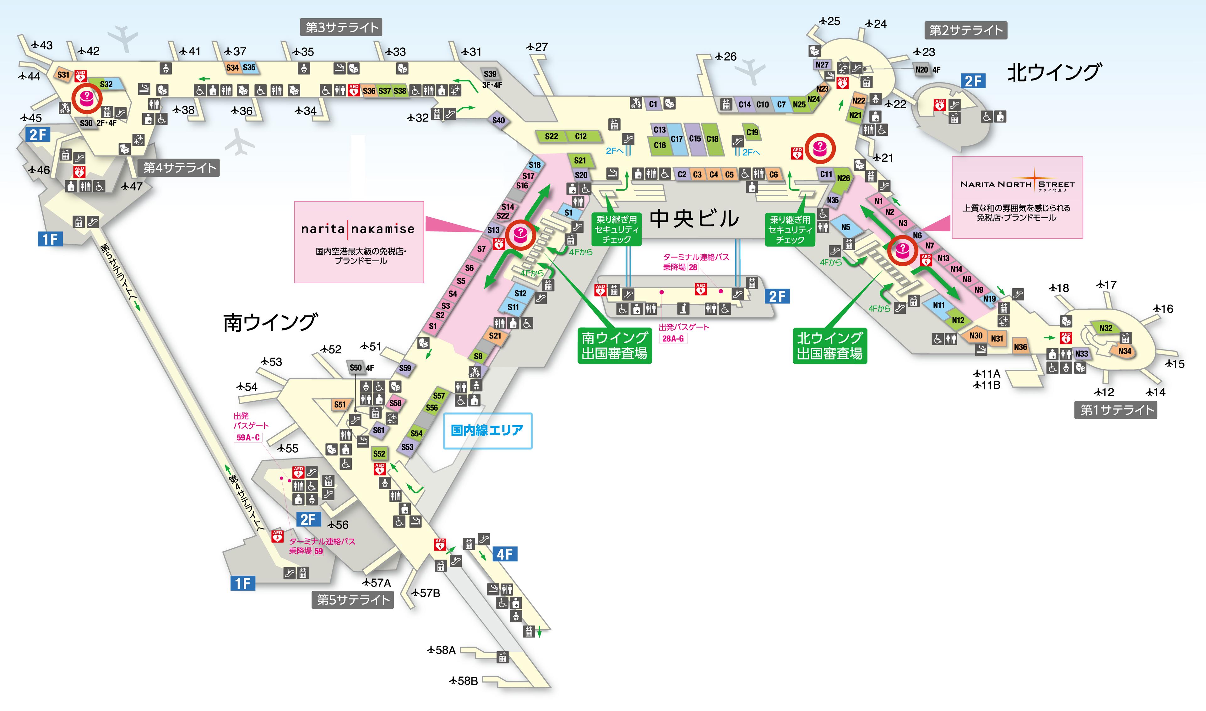 第1ターミナル3F　出国手続き後エリアフロアマップ図