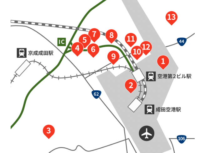 空港内・空港周辺ホテルの周辺マップ