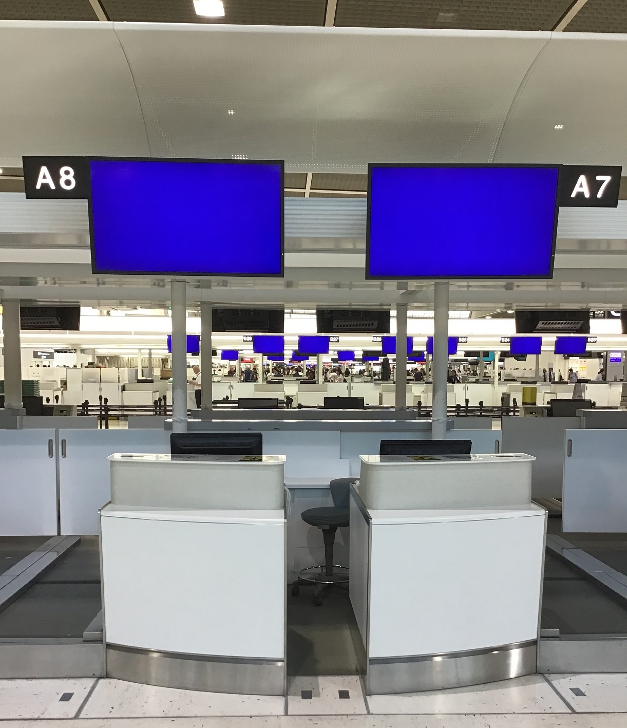 A photo of the T2 check-in counter