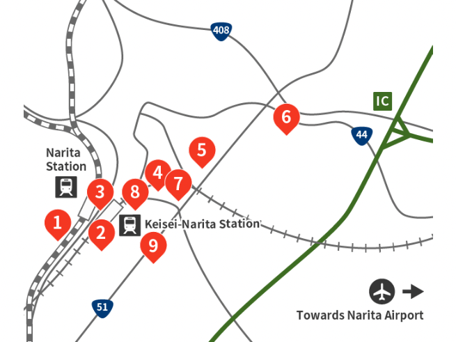 Map of hotels around Narita Station