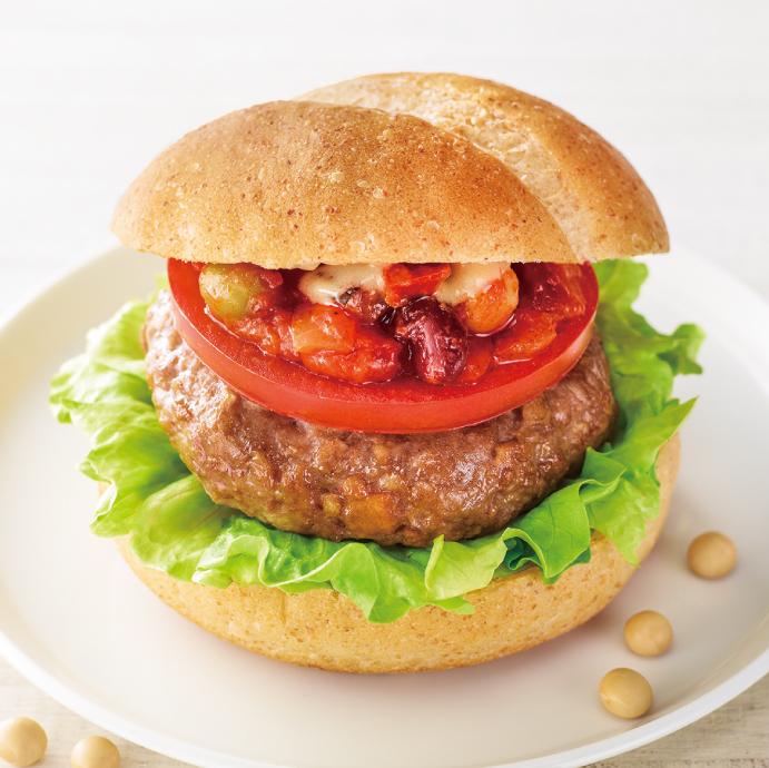 Photo of Soy Meat Whole Grain Sandwich, Beans and Vegetables Stewed in Tomatoes