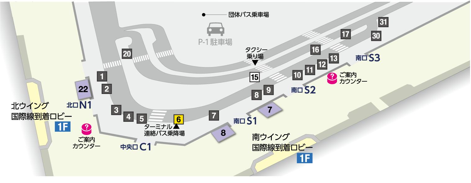 第1ターミナル 連絡バス乗降場の案内図