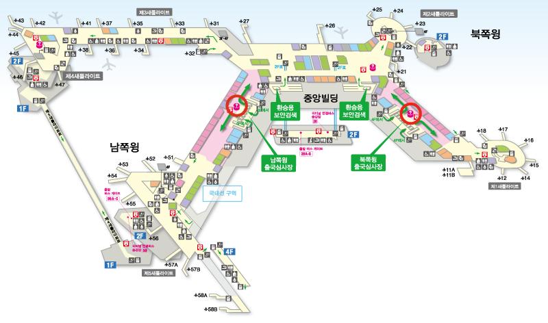 제1터미널 3F (출국 절차 후 영역) 바닥 지도 도표