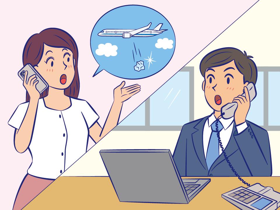窓口に電話相談している人のイラスト