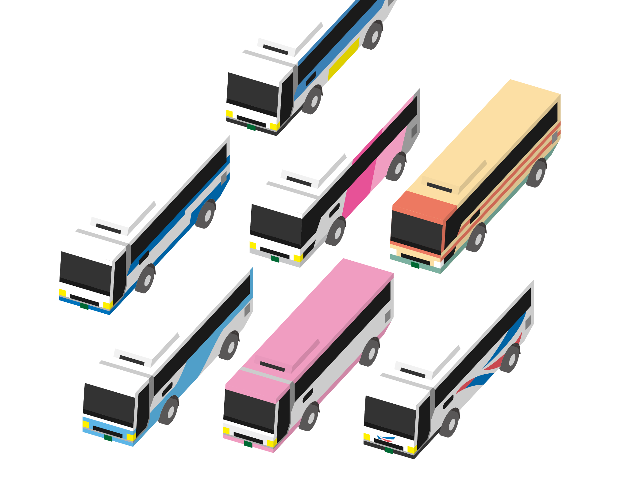 Illustration of lined up buses