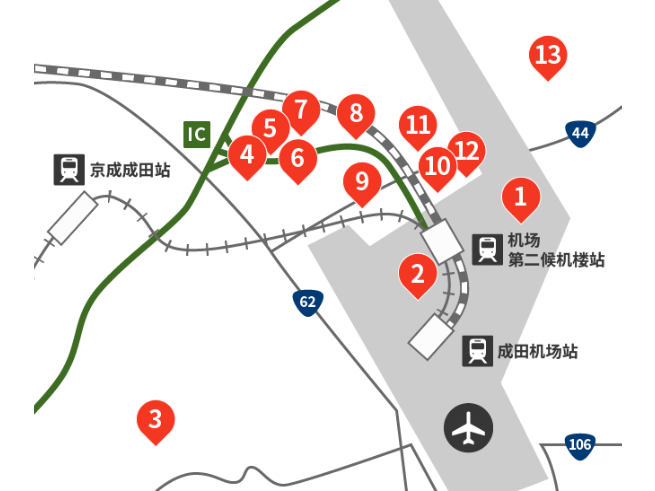 机场里和机场周边酒店地图