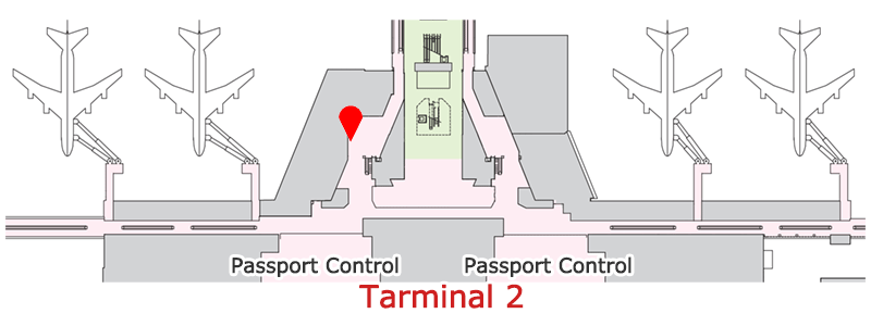 Guidemap for the 2nd floor arrival concourse of Terminal 2