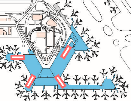 Location of the spatial presentation before immigration procedures in the first terminal