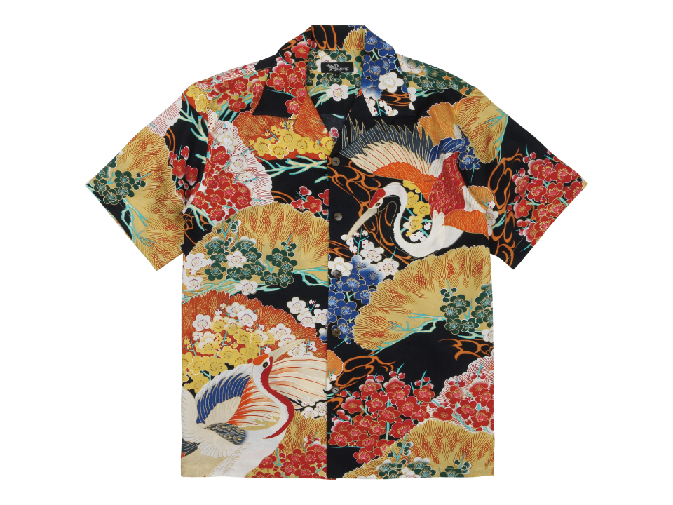 京友禅シルクアロハシャツ　百年の鶴の写真