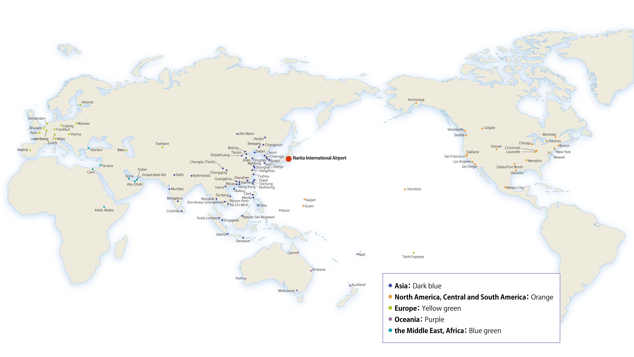 国际航线目的地城市示意图