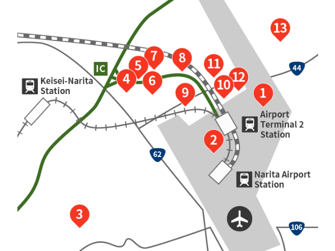 Map of hotels in and around the airport