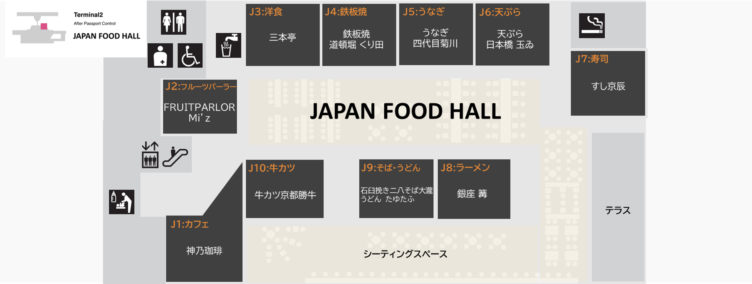 JAPAN FOOD HALL 店舗マップの図   店舗一覧は画像の直後に掲載しています。